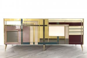 Stained glass and brass sideboard - 1970s